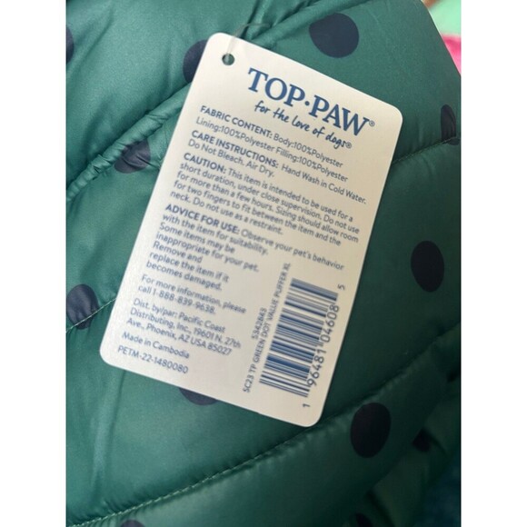 Top Paw Dog Puffer Vest/Jacket Green & Blue With  Polka Dots size XL - Picture 5 of 5